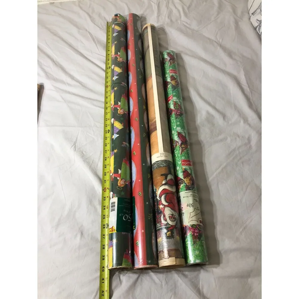 Lot 4 Vtg Cleo Christmas Wrapping Paper 150 SqFt Jumbo Gift Wrap Door Decoration